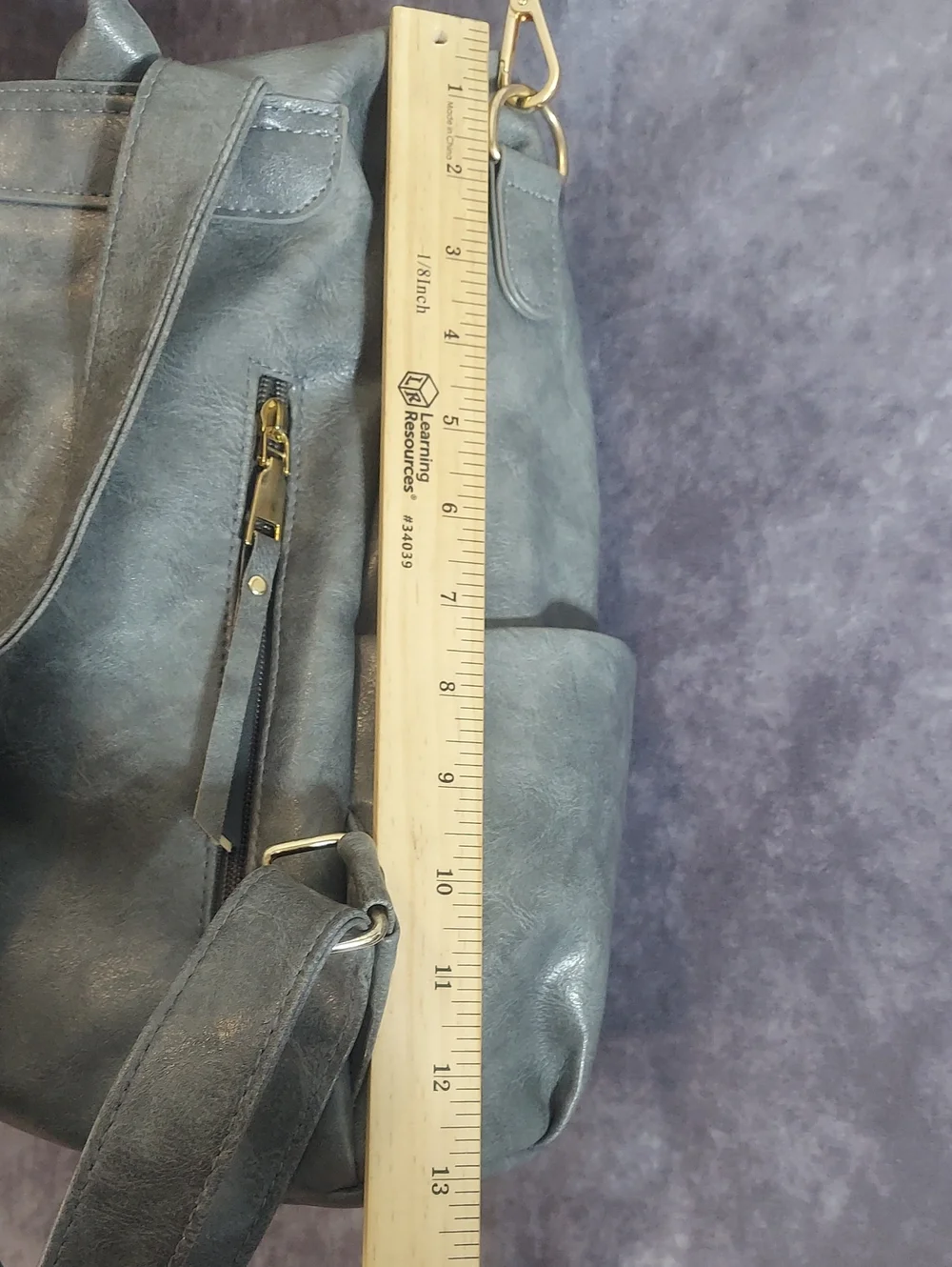 Premium Convertible Gray Faux Leather Backpack with Woven Boho Strap - EUC